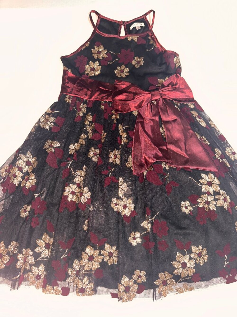 HONEY AND ROSIE Sleeveless Dress Girl Size 14 Black Gold Burgundy Special #620